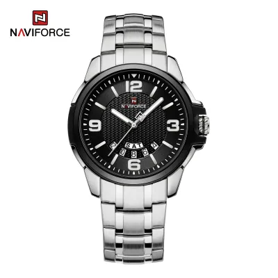 NAVIFORCE 9215 Men Wristwatch Top Brand Luxury Waterproof Watch Original Stainless Steel Sport Military Quartz Male Clock - Silver Black
